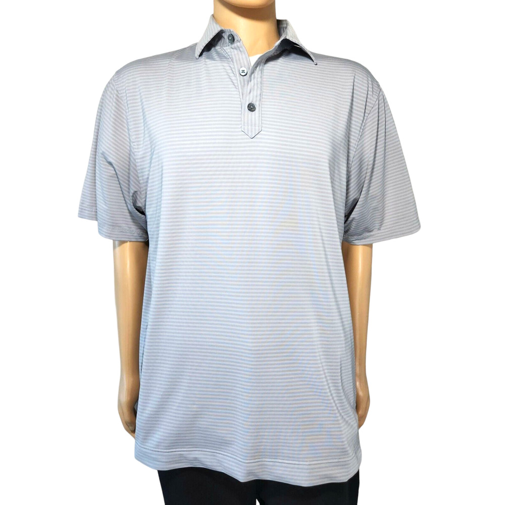 Footjoy Polo Shirt Mens Med Gray Striped Lightweight Stretch Golf Arm Logo EUC
